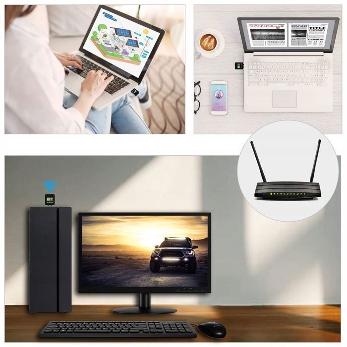 600 Mbit/s WLAN-USB-Adapter mit Dualband-Antenne (2,4 GHz/5 GHz), LAN-Anschluss, USB 2.0-Empfänger und 802.11ac-WLAN-Anschluss