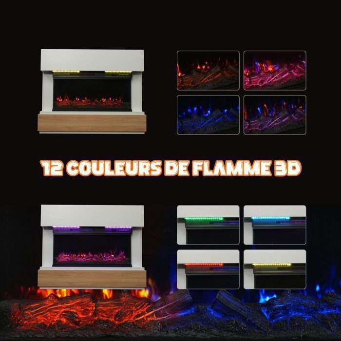 Chimenea eléctrica HOMAVO de 91 cm (36 pulgadas), 1000/2000 W, llama 3D, tira LED, control remoto, temporizador, protección contra sobrecalentamiento, incluye mueble.