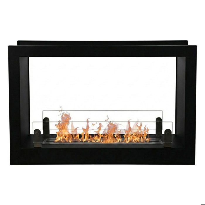 Massenzio - Chimenea de bioetanol empotrable de doble cara 90x55x30 cm con quemador de 2,3 litros Negro