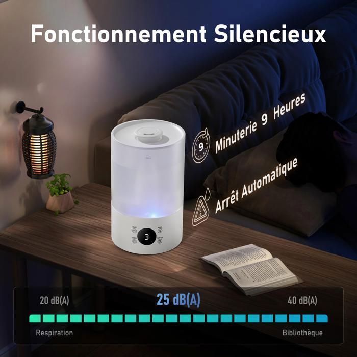 Humidificador AIMIUVEI - 4L - Boquilla de 360° - Apagado automático - 300ml/h - Pantalla LED - Luz nocturna silenciosa para oficina, bebés y plantas