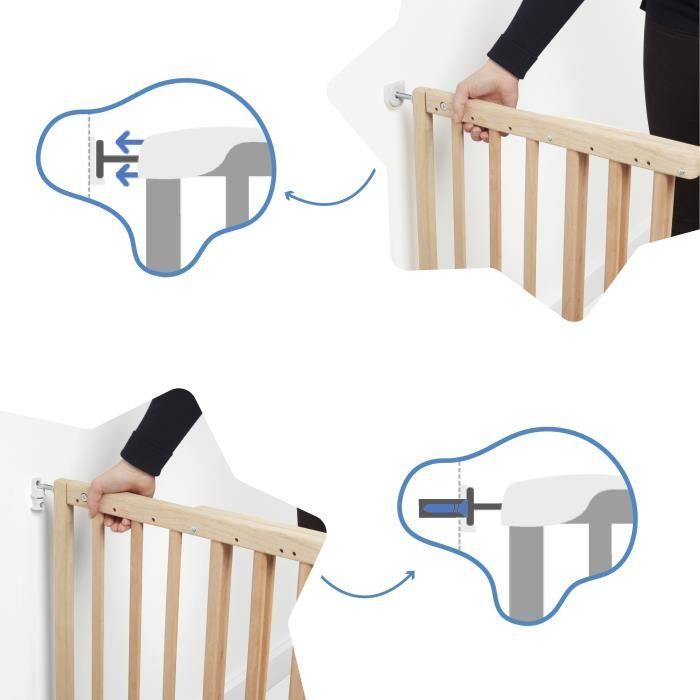Badabulle Barrière de Sécurité Deco Pop - Barrière Extensible pour Ouverture de 63 à 106cm - Fixation Vis, Bois Naturel