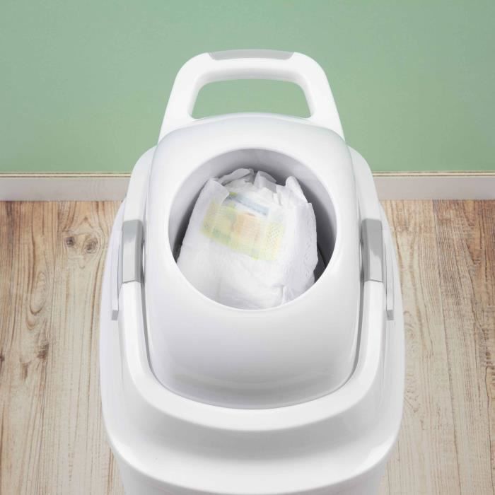 Cestino per pannolini BEBECONFORT a prova di odore, coperchio a prova di odore, compatibile con qualsiasi sacco per rifiuti, contiene da 20 a 30 pannolini, grigio