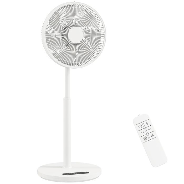 Ventilador de pedestal - HOMCOM - 12 velocidades, 4 modos, temporizador de 9 horas, oscilación de 120°, altura ajustable - ABS - 39x39x108cm - Blanco