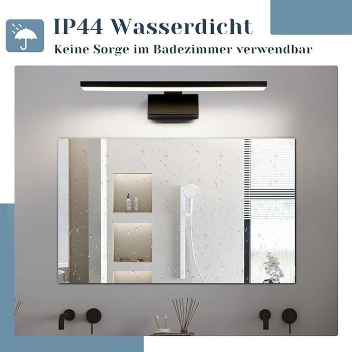 Aplique de pared para baño Homefire LED con luz de espejo, color negro, resistente al agua IP44, luz blanca neutra moderna de 4000K.
