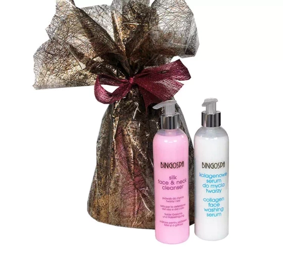 BingoSpa zestaw prezentowy do oczyszczania twarzy serum Kolagen 300 ml   Jedwab 300 ml