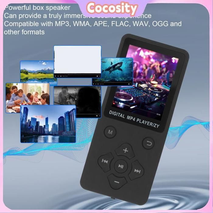 Cocosity Lecteur MP4 Player MP4 Écran de couleur multifonctionnel de 1,8 pouce BT 5.0 MP3 MUSIQUE HIFI video multimedia Blanc Noir