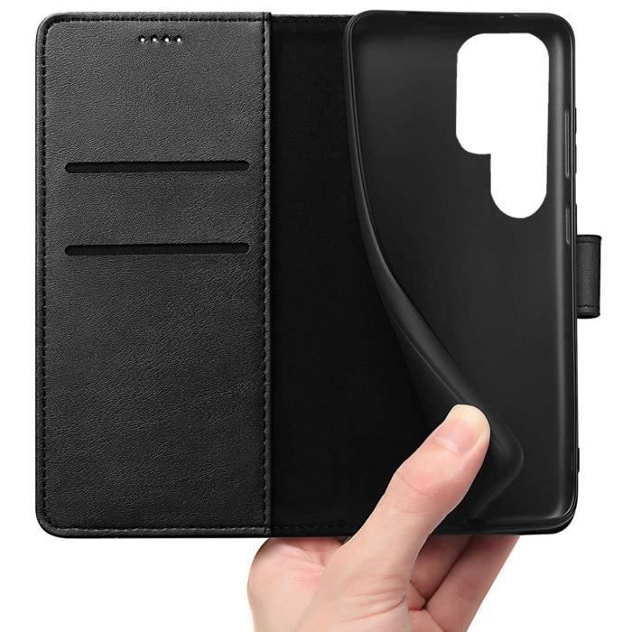 Coque Portefeuille - Phonillico® - Samsung S22 ULTRA 5G - Noir - Effet Cuir - Rangement Cartes