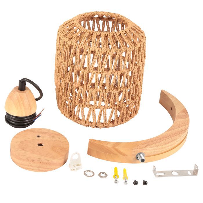 SNOGOLD Applique Murale Intérieure Rétro Lanterne, Lampe Murale Rotin Bois et Métal E27 Luminaire pour Chambre de Chevet Salon