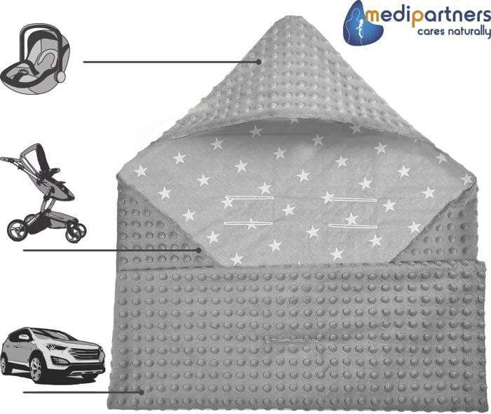Medi Partners Autositzbezug 100% Baumwolle 85x85cm Kuschelige Kinderwagendecke (Weiße Sterne und grauer Minky)