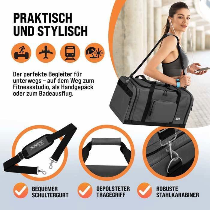 MONZANA® Travel Bag, Black Sports Bag, 90L, Fitness/Football Bag, Removable/Adjustable Shoulder Strap, Weekender Duffel Bag