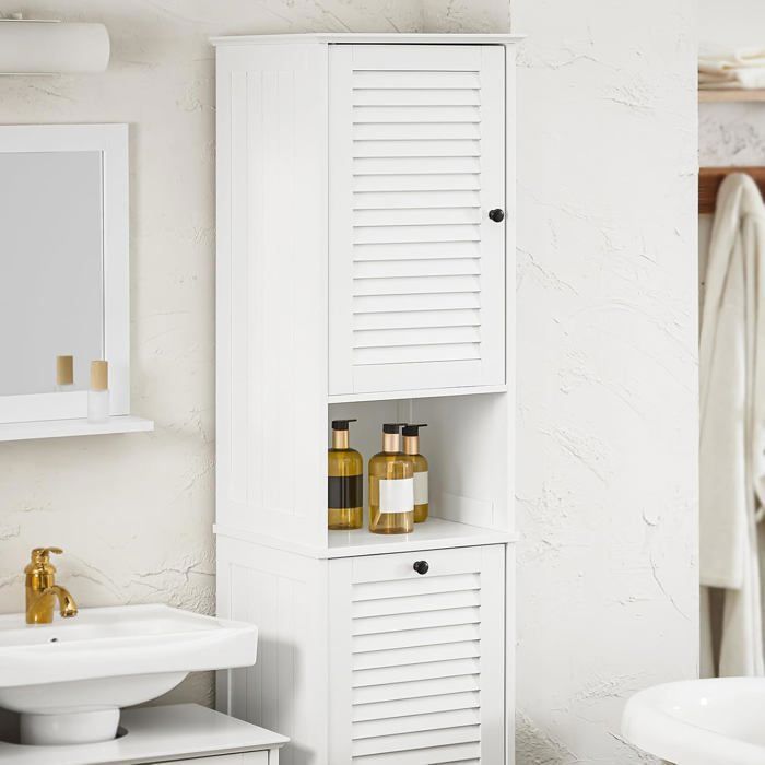 Mobiletto a colonna bianco SoBuy per bagno con cesto portabiancheria, mobiletto stretto con ripiani per bagno o lavanderia.
