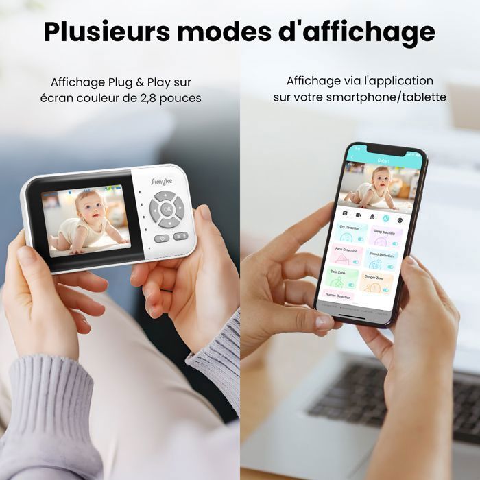 Moniteur Bébé Vidéo WiFi 2 Caméras, Écran LCD 2.8