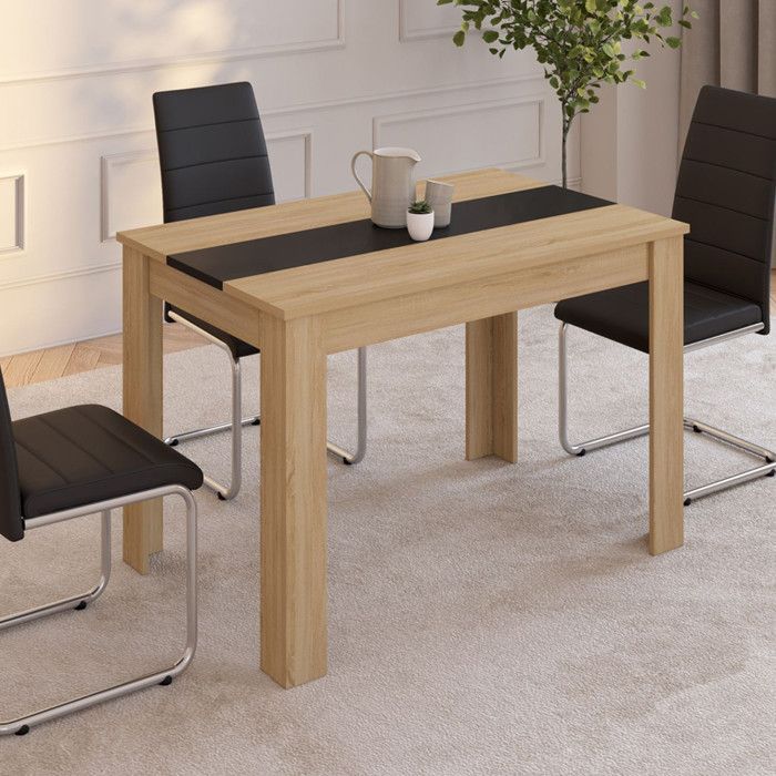 Mesa de comedor rectangular fija - IDMARKET - ROZY - Madera y negro - 4 personas - 110 cm