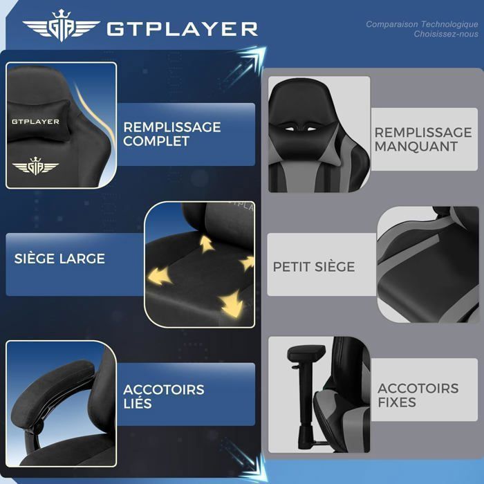 Silla gaming - Transpirable - Ergonómica - Tejido de primera calidad - Negra