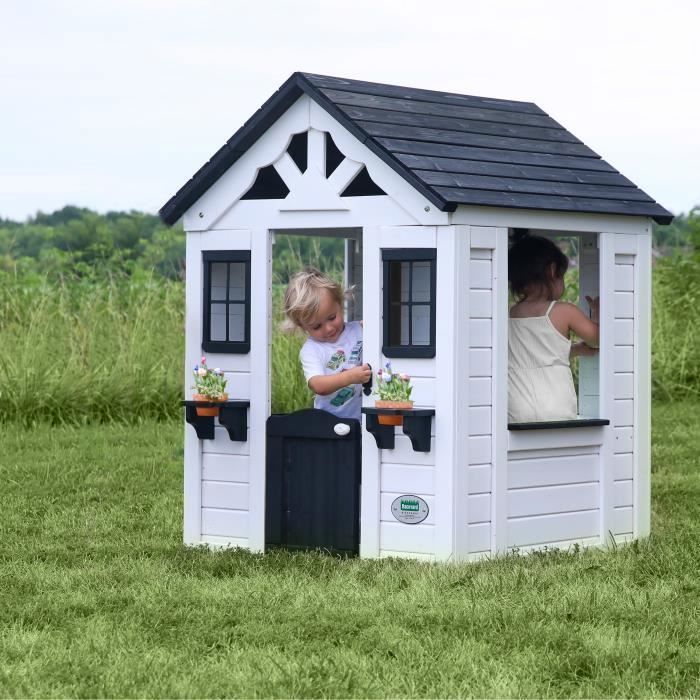 Wooden children's playhouse - BACKYARD DISCOVERY - Sweetwater - Anthracite and white - Large windows
