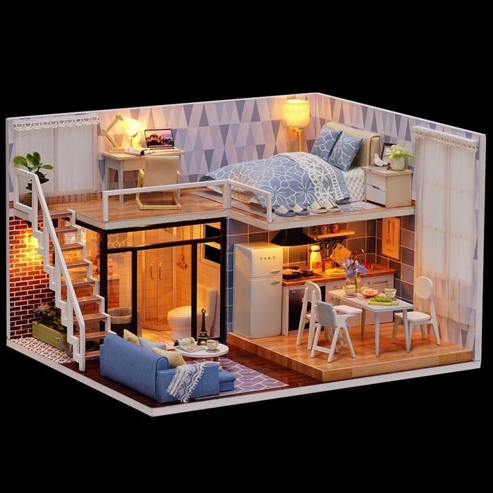 Maison de poupée DIY Maison de poupée mignonne Kit de jouets miniatures avec musique Le château dans le ciel