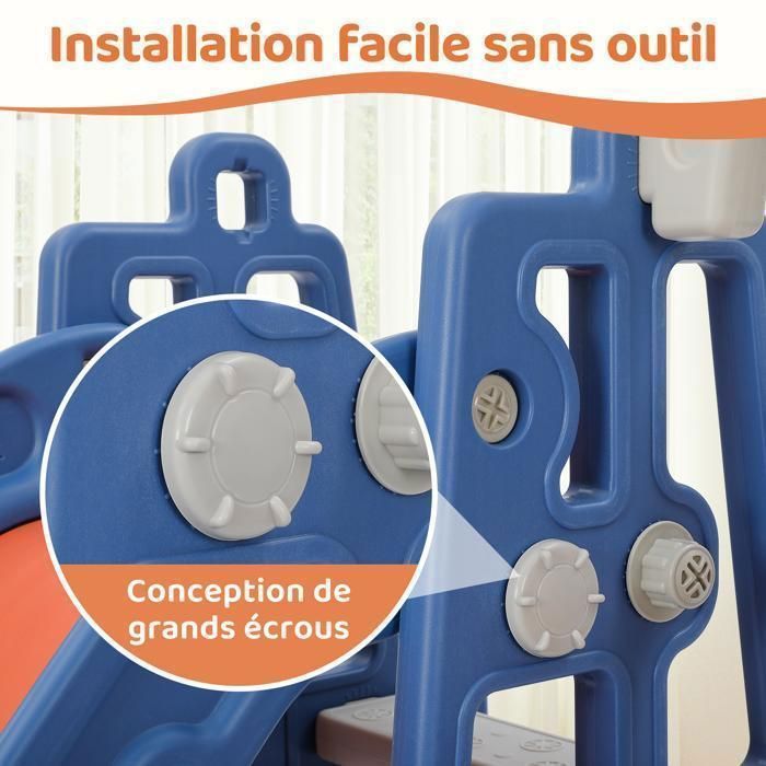 Scivolo per bambini 5 in 1 con altalena, canestro da basket, porta da calcio, gioco del lazo, hockey, blu