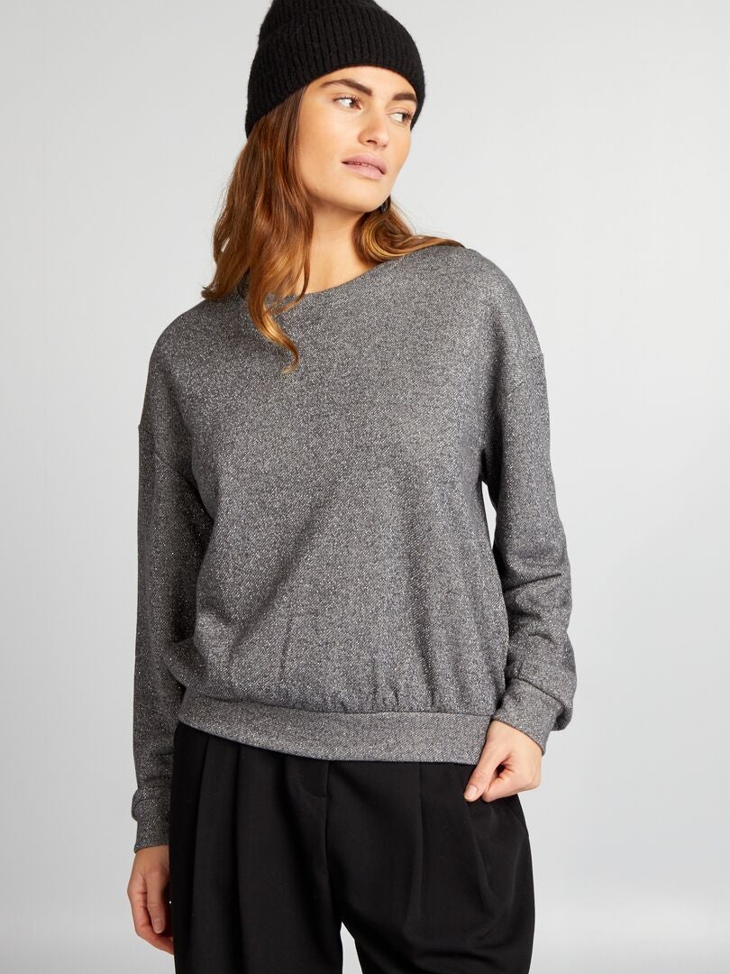 Sweatshirt met ronde hals en pailletten - ZWART