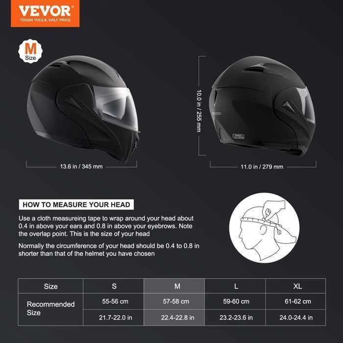 Casco de moto VEVOR - Lente intercambiable - para jóvenes y adultos, M