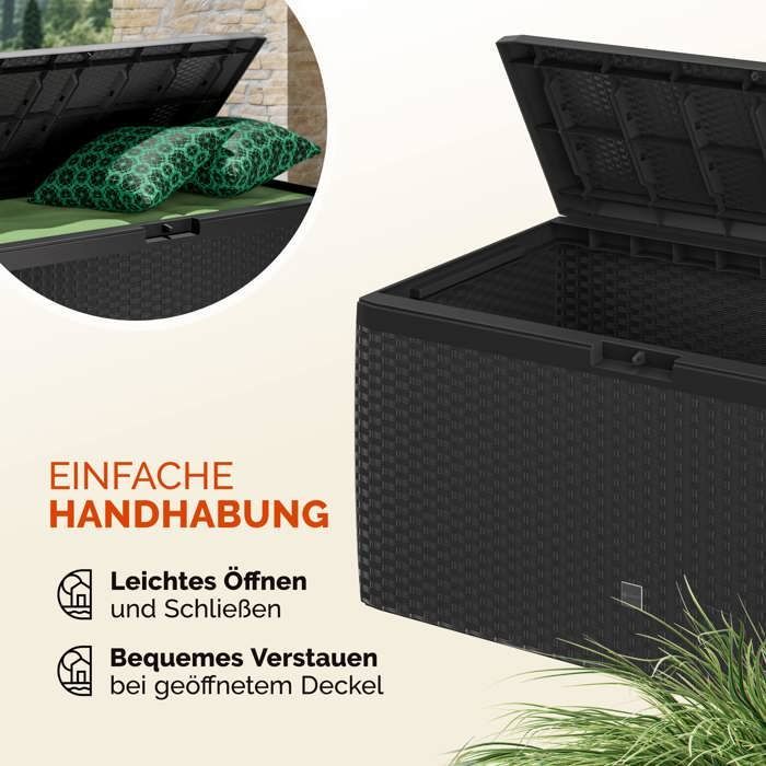 CASARIA® Coffre de rangement XXL Aspect Polyrotin Anthracite 290L Roulettes Poignées Malle Terrasse Balcon Coffre de jardin