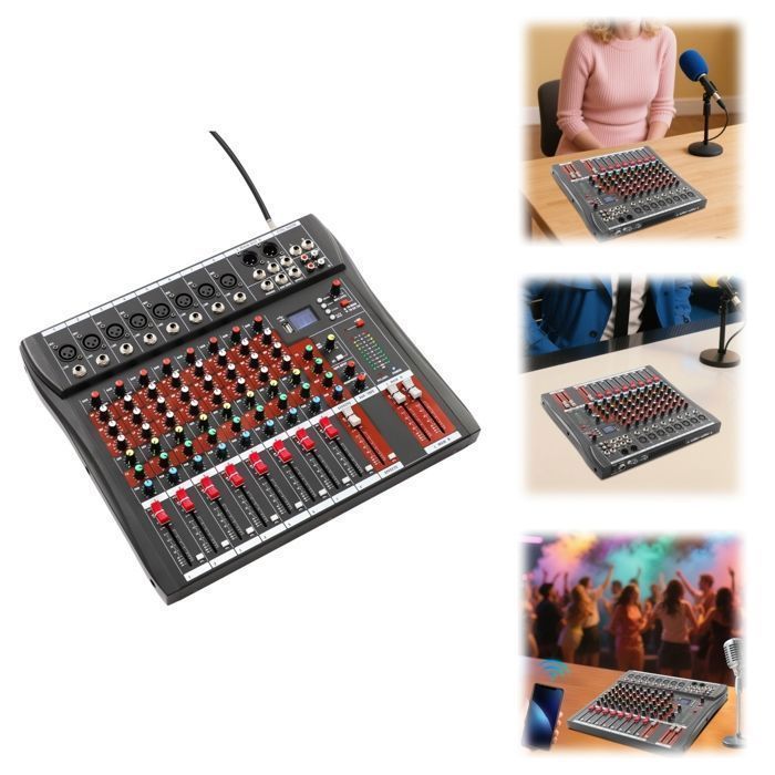 Mesa de mistura profissional de 8 canais para DJ - Console de controlo - Mixer de áudio - Mesa de DJ - Conexão USB Bluetooth