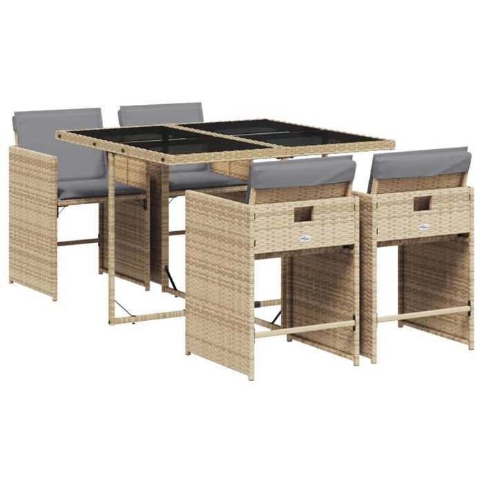 92476899 & 5-piece garden dining set with cushions, garden table and 4 chairs - beige rattan mix
