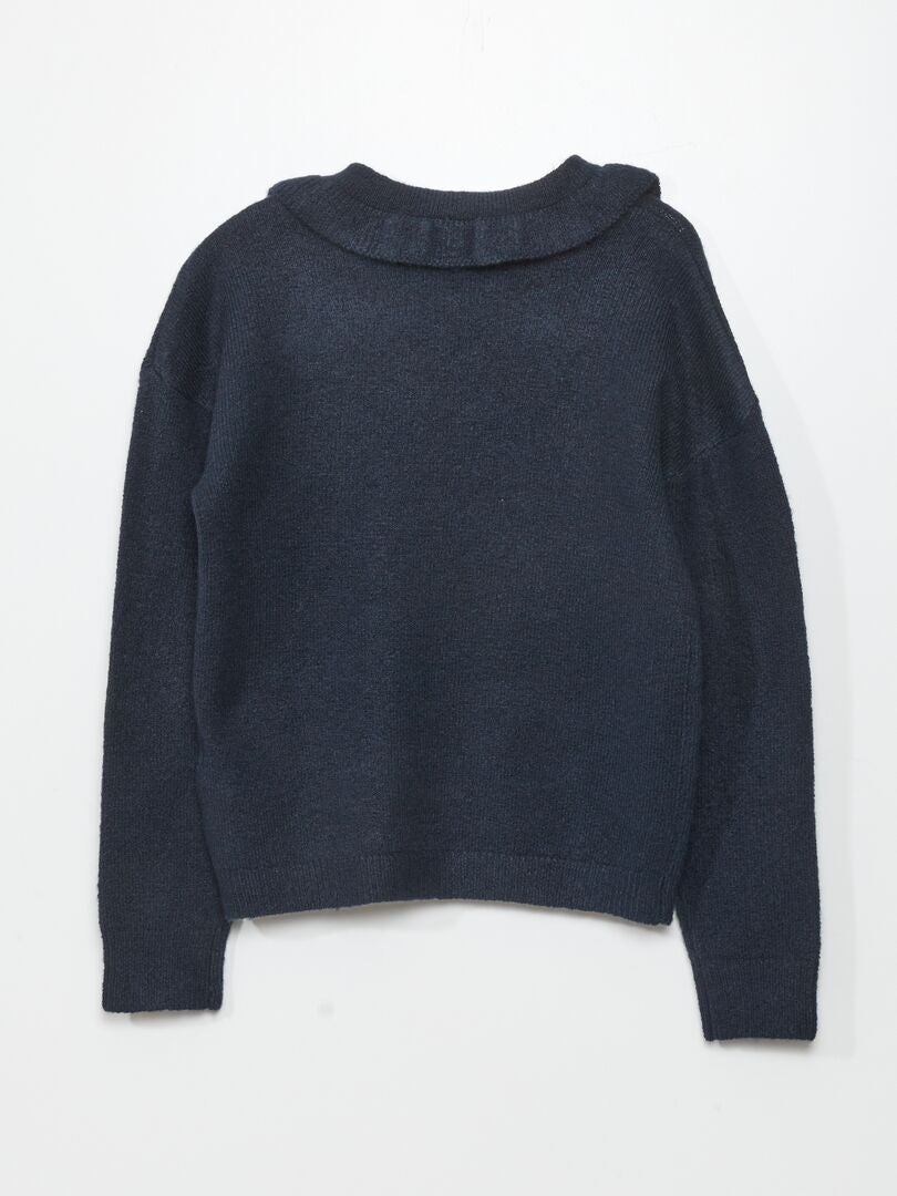 Trui met patroon en claudinekraag - blauw