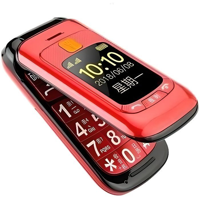 Teléfono plegable para personas mayores - MOONMINI - Pantalla LCD dual - Tono de llamada extra fuerte - Botón SOS - 2800 mAh