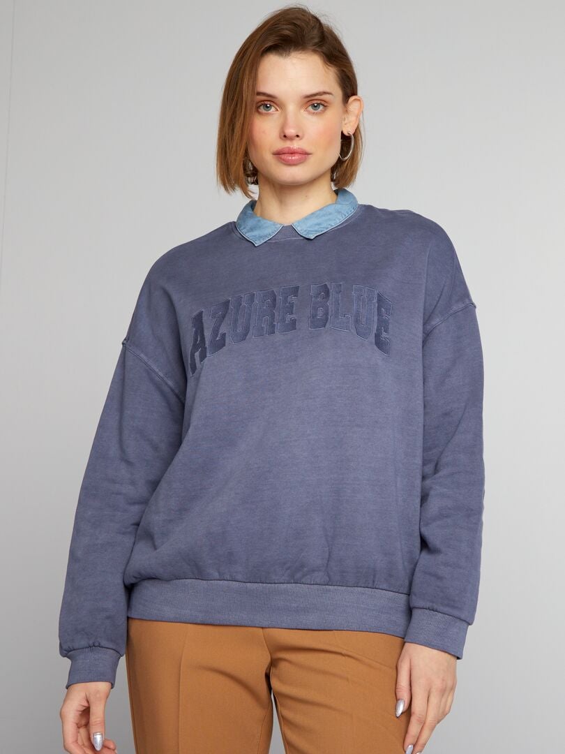 Sweatshirt van vervaagde fleecestof - BLAUW