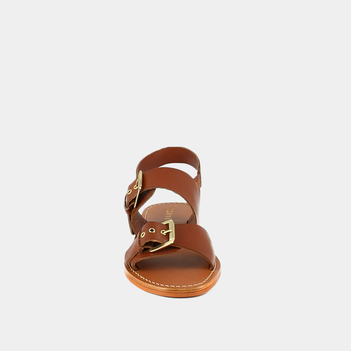 Sandales à brides entrelacées  en cuir cognac