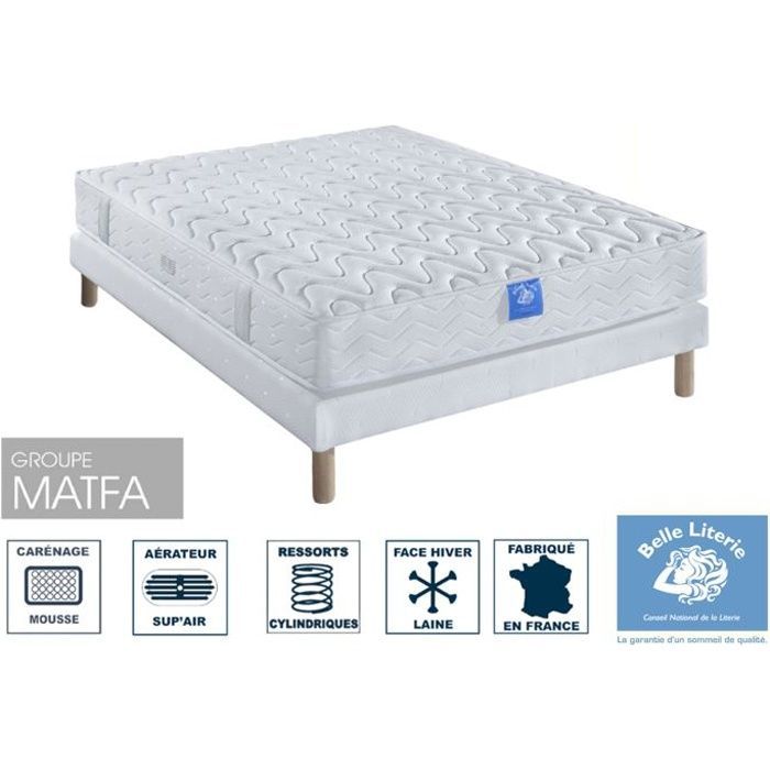 Set materasso Diadème BELLE LITERIE 160x200 + base letto imbottita + set di 4 gambe inclusi