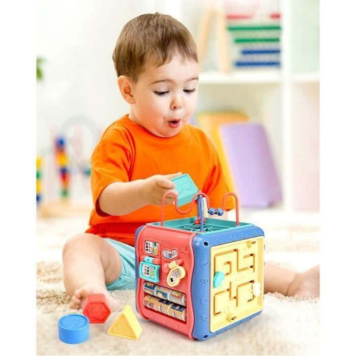 ZGEER Cubo attività 6 in 1 per bambini - Multicolore - Giocattolo educativo musicale e di costruzione di forme per bambini dai 12 ai 18 mesi