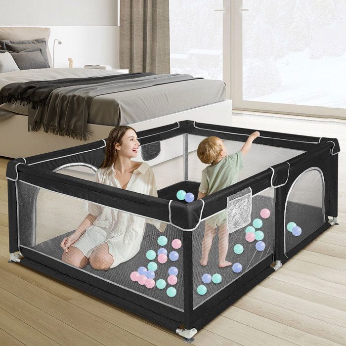 Parque infantil de 120x160cm -MIPAN- Con bolsa de almacenamiento - Desmontable y lavable - Antichoque - Apto para niños de 0 a 6 años - Negro