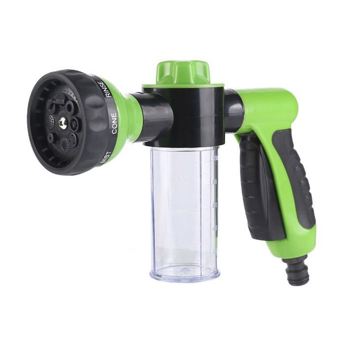 Pistola per irrigazione verde a 8 modalità - doccia da giardino con dispenser di sapone, 3 livelli di schiuma, attacco da 12 mm