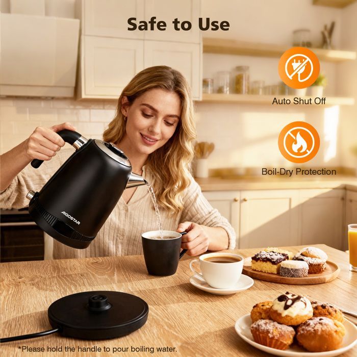 Aigostar Loki - 0% BPA stainless steel kettle. 1.7L, 2200W. 7 preset temperatures, keep warm function, LED display.