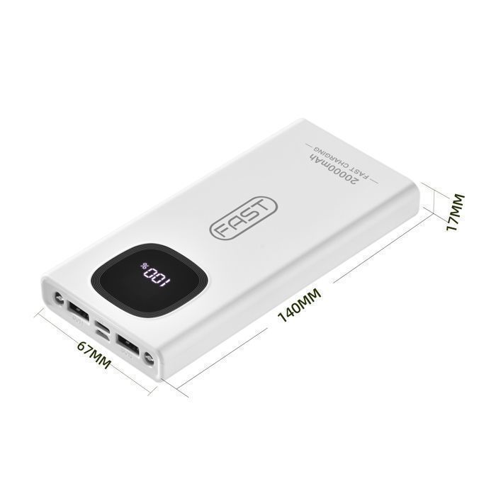 Batteria esterna, power bank da 22,5 W e 20000 mAh, portatile con ingresso e uscita USB C, ricarica rapida PD3.0 e QC4.0, colore bianco.