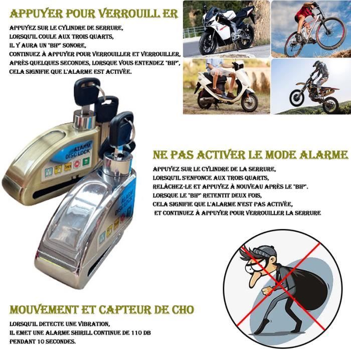 Dispositivo antirrobo para motocicleta, candado de disco con alarma para motocicleta, dispositivo antirrobo con alarma para patinete eléctrico (moto, bicicleta, patinete) - Plateado