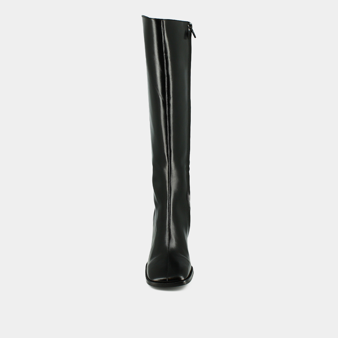 Bottes à bouts carrés et talons épais  en cuir noir