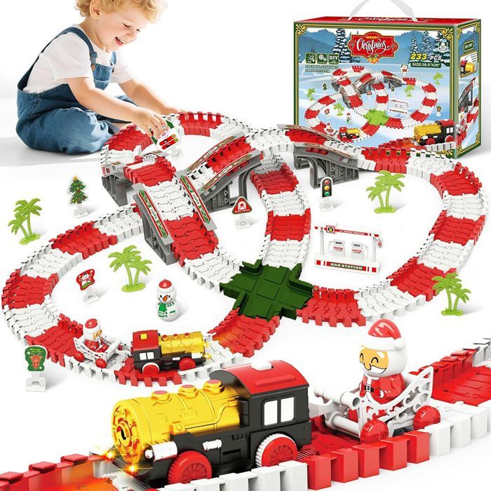 Juego de pistas de coches de juguete para niños, MARSEE, 233 piezas, vías flexibles con tren eléctrico, regalo de Navidad para niños de 3 a 8 años.