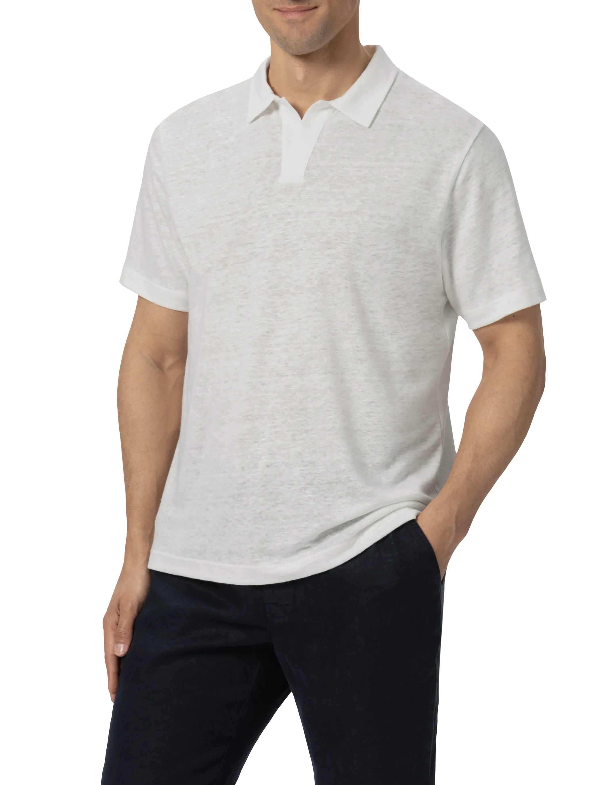 Fraser witte linnen poloshirt zonder knoopjes