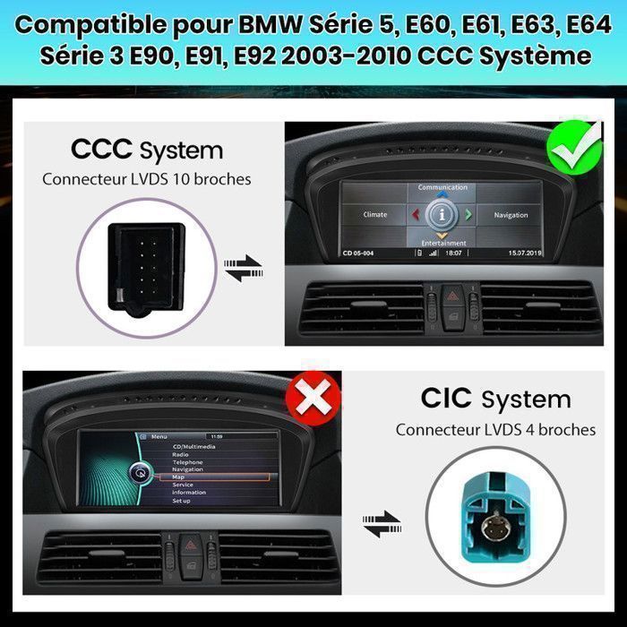 Linux Autoradio pour BMW Série 5 E60 E61 E63 E64 Série 3 E90 E91 E92 Carplay Android Auto 8,8''écran HD 1280*480 (Aucun système)