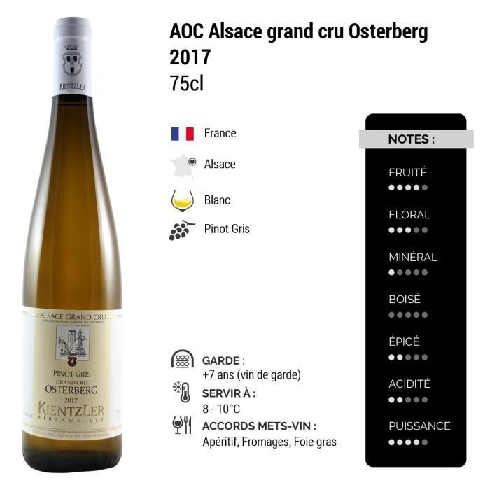 Alsace grand cru Osterberg Pinot Gris Blanc 2017 - Lot de 3x75cl - Domaine Kientzler - Vin AOC Blanc d' Alsace