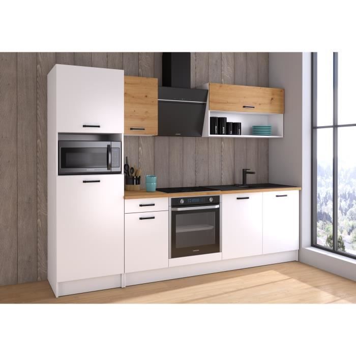 PREGO Complete Kitchen - 263 cm Wide - White and Oak Finish - 203 cm Worktop Included