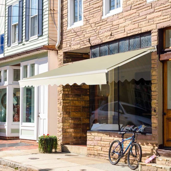 COSTWAY Store Banne de Balcon Manuel 3,6 X 3M avec Tissu Résistant aux UV et à l'Eau Cadre Aluminium Angle Réglable 5-35° Beige