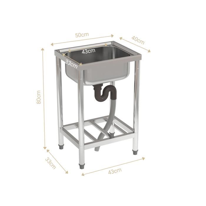 Évier de Cuisine avec robinet Inox Argent 50 x 40 x 80 cm 1 bac evier cuisine multifonction, facile à nettoyer, avec lave-mains