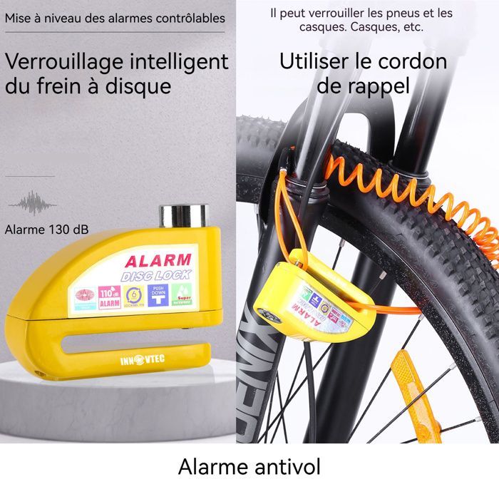 Candado de disco - INNOVTEC - Alarma para motocicleta 130dB Antirrobo SRA Homologado Mini U-Lock Aleación de zinc Seguridad para motocicleta Scooter