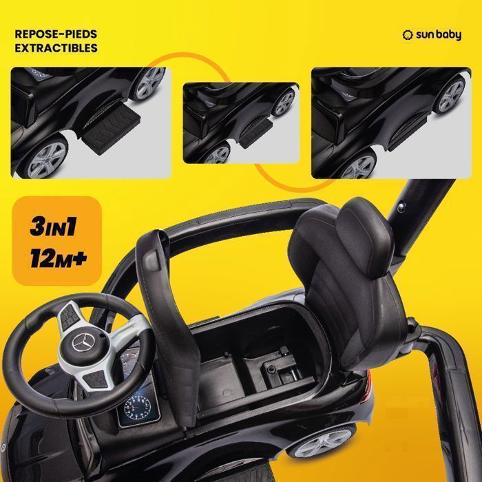 Porteur enfant voiture Mercedes C-Class - 12 à 36 mois - signal sonore - repose-pieds coulissants - compartiment rangement - Noir