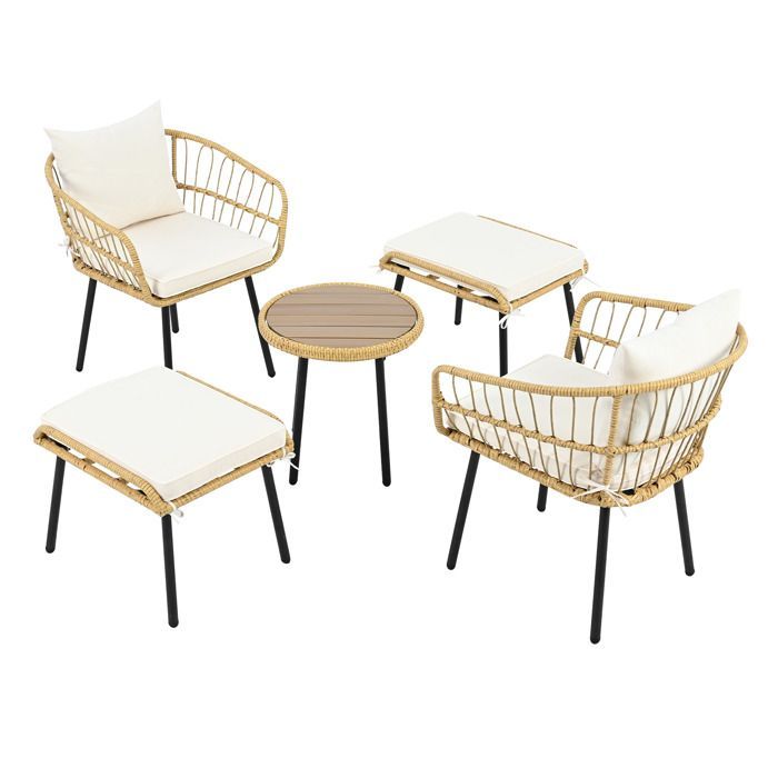 Set di mobili - Set da salotto da giardino - 4 posti - Corda grigia - 1 divano - 2 poltrone - 2 tavolini in vetro impilabili - grigio