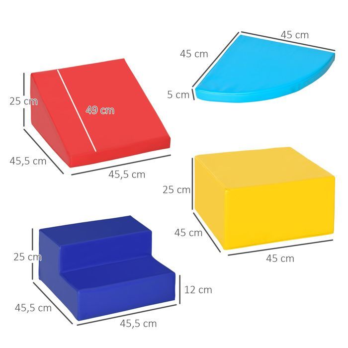HOMCOM - Bloques de construcción de espuma - PU - 45x45x25cm - Amarillo, azul claro, azul oscuro, rojo