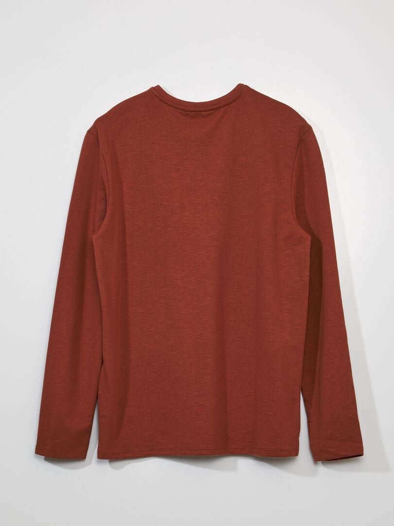 Effen T-shirt met henley-kraag - bruin